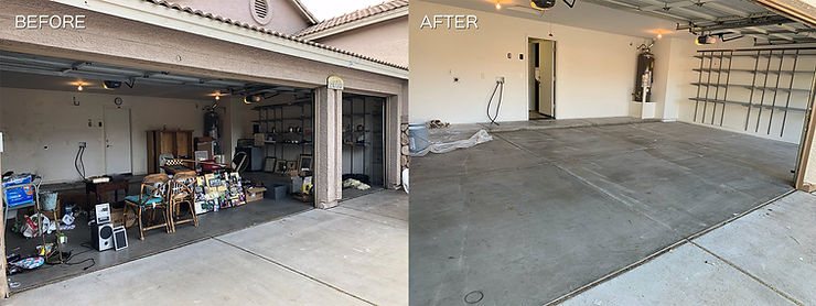 Garage cleared of junk before and after